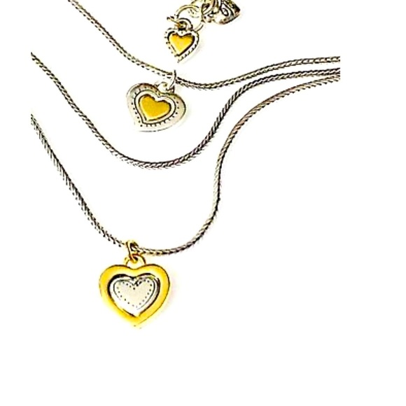BRIGHTON RENDEZVOUS HEART Silver Gold 2 Tones TRIPLE Chains  NECKLACE - Picture 7 of 7